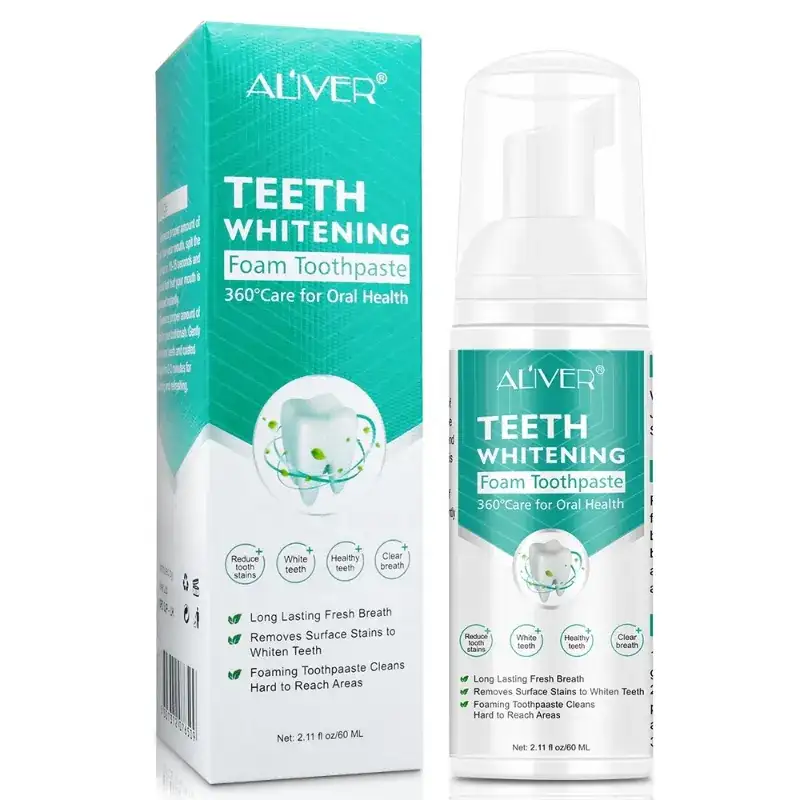 ALIVER Teeth Whitening Foam Toothpaste – 360° Oral Care Whitening Toothpaste for Removing Surface Stains, Fresh Breath & Daily Dental Care – 60ml