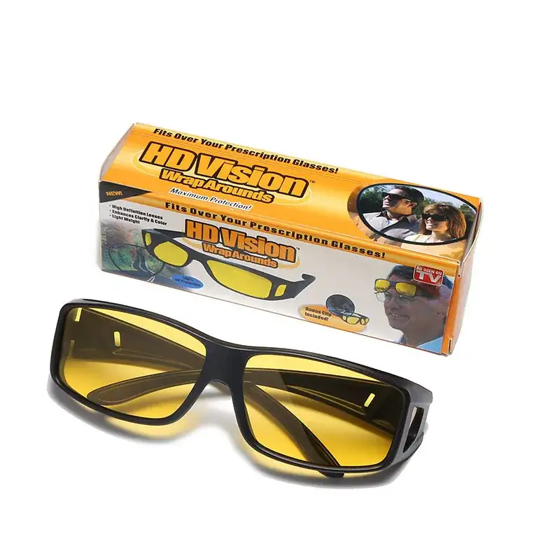 HD Vision Wrap Around Yellow Lens Glasses – High-Definition Night Driving & Outdoor Vision Enhancement Protective Eyewear