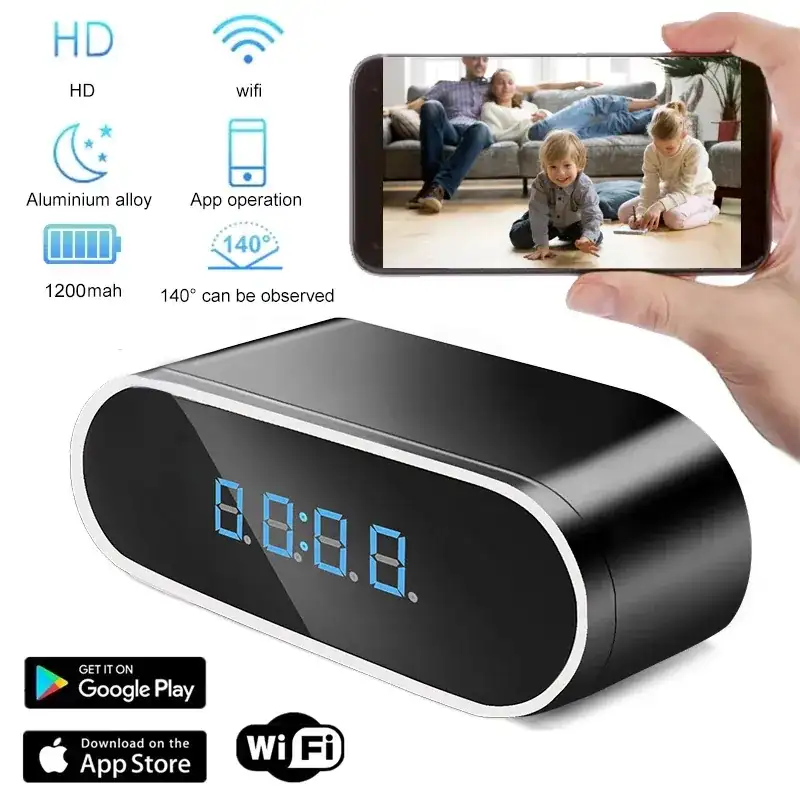 1080P WiFi Alarm Clock Camera – Wireless Indoor Security Camera with Motion Detection, Night Vision, Remote App Viewing & 2.4GHz Connectivity