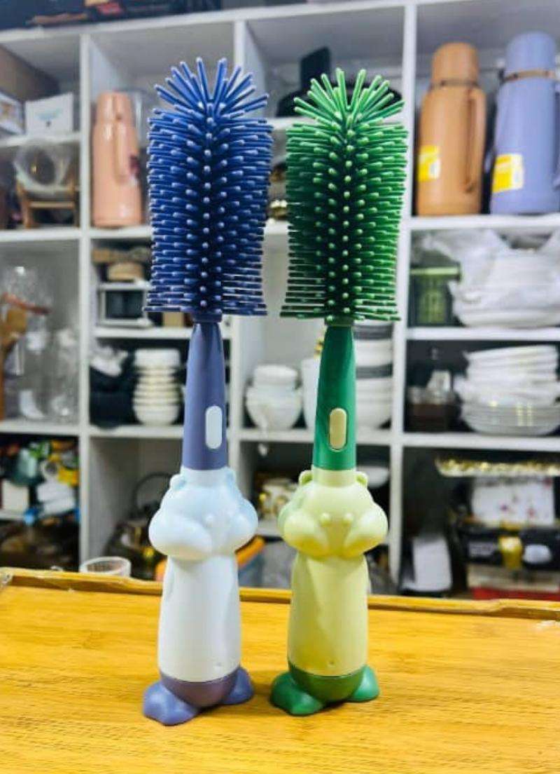 3-in-1 Silicone Baby Bottle Brushes with a cartoon character stand design