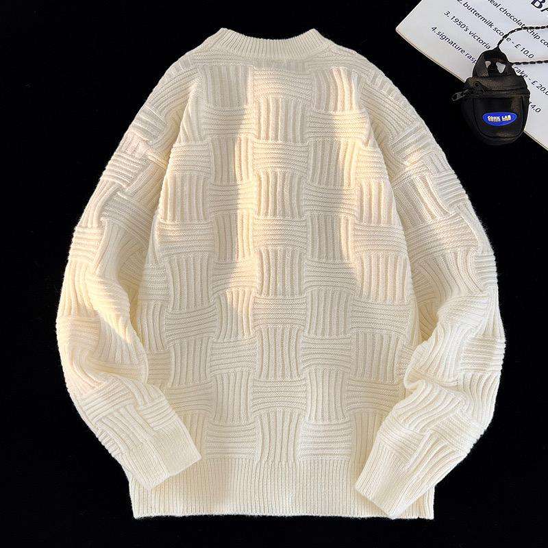 Free Size Men's Winter Warm Retro Round Neck Thickened Knitted Sweater