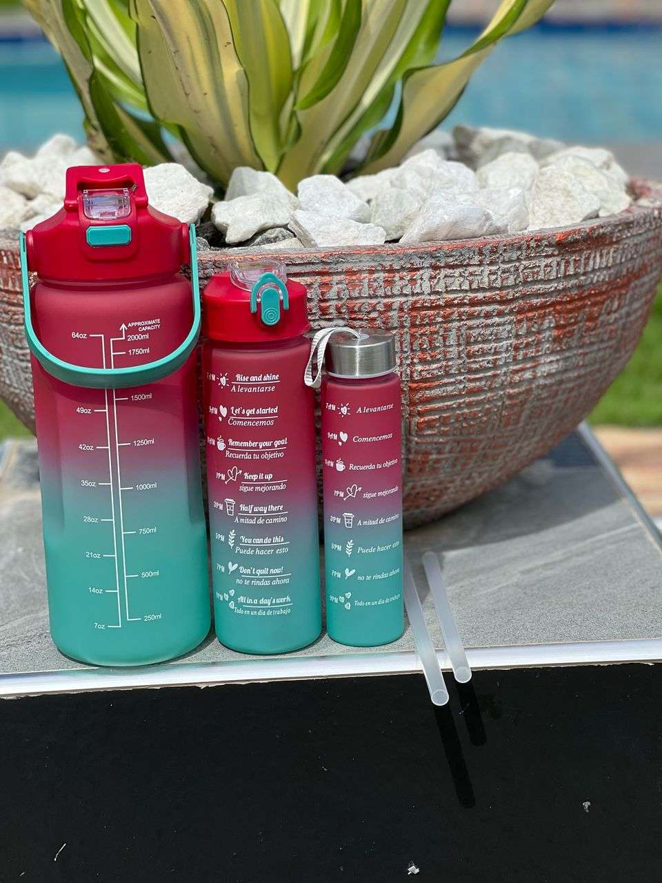 Gradient Colored Motivational Water Bottles Set